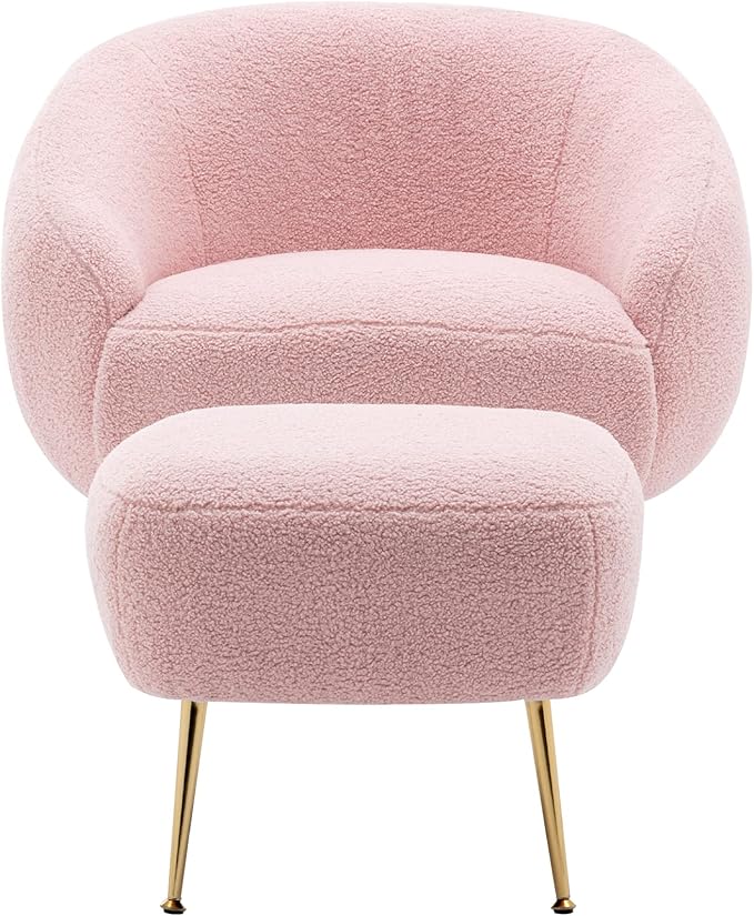 Modern Comfy Leisure Accent Chair Teddy Short Plush Particle Velvet Armchair with Ottoman for Living Room