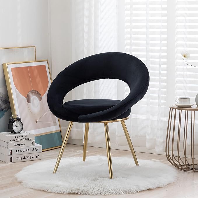 Black Velvet Modern Accent/Conversation Lounge Chair with Gold Plated Legs Unique AppearanceSuitable for Office Lounge Living Room