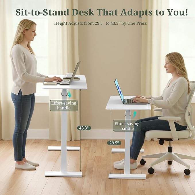 Mobile Standing Desk Adjustable Height Desk with Hidden Casters Portable Laptop Computer Table with Rolling Wheels for Sit Stand Workstation Compact and Sturdy for Home Office Dorm White