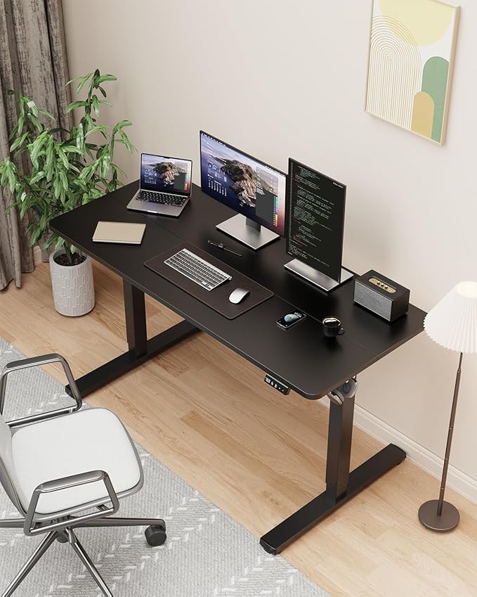 Electric Standing Desk Large Height Adjustable Stand up Desk 48 x 24 Inches Sit Stand Home Office Desk with Splice Board Black Frame/Black Top