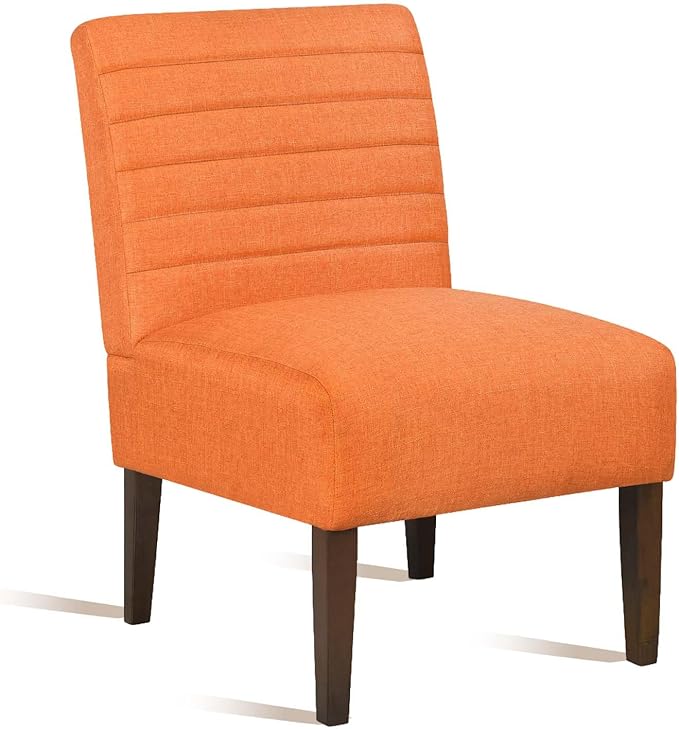Modern Accent Chair for Living Room Upholstered Armless Slipper Chair with Back &amp Wood Legs Comfy Small Chair for Bedroom Living Room Reading Spaces Office (Orange)
