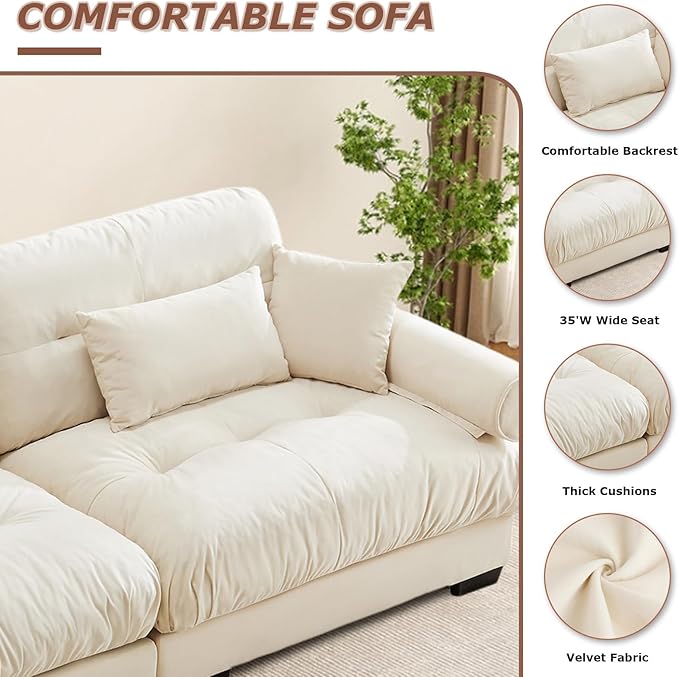 Velvet Modular Sectional Sofa4-Seater Cloud Couch with OttomanPillows and High Density Memory Foam for Living Room Home TheaterApartment（Beige）