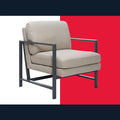 Tommy Hilfiger Russell AccentChair Medium-Soft Pillow Back Mid-Century Modern &amp Industrial Armchair Comfortable LoungeChair for Living Room Bedroom or Office Gray Square Metal Frame in Linen