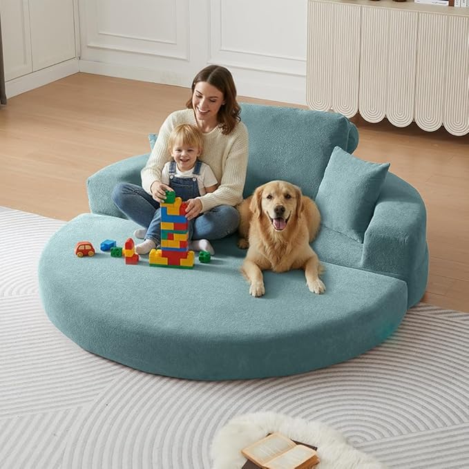71 Boneless Sofa Bed Oversized Round Couch 2-in-1 Foldable Floor Sofa for Living Room and Apartment No Assembly (Sky Blue 71)