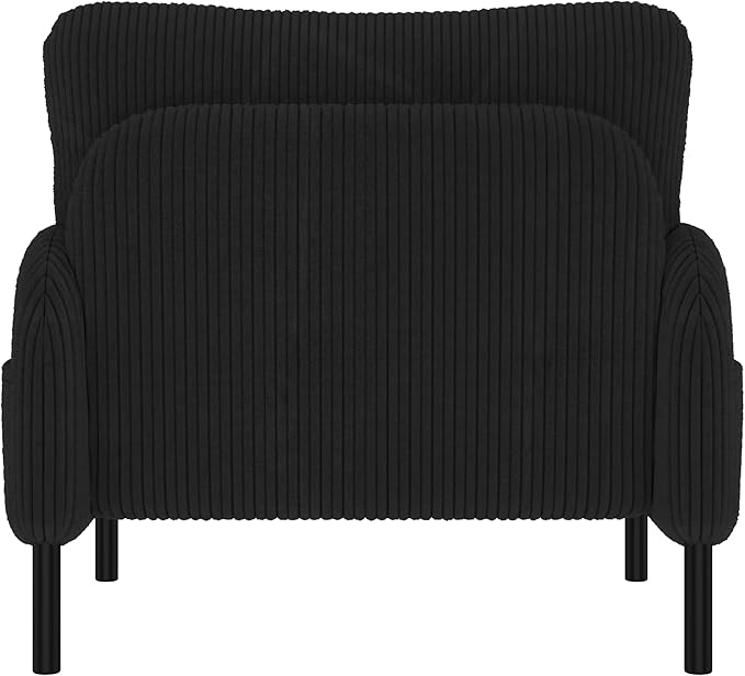 Black Accent Chair - Corduroy Living Room Chairs with Side Storage Pockets and Durable Legs Comfy Arm Reading Chair with Soft Backrest for Bedroom Balcony Study Room