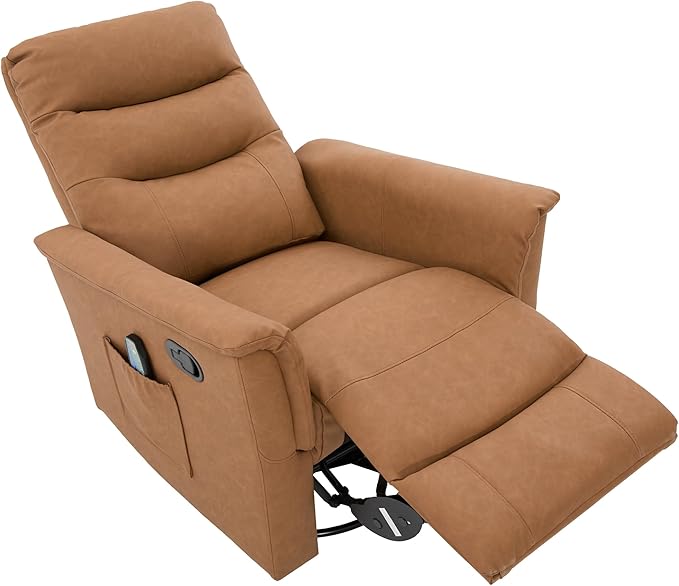 Manual Recliner Chair with Two Adjustable Positions Rocking and Swivel Recliner Rocking Recliner Massage Recliner with 8-Point Massage Function and Adjustable Backrest for Living Room (Brown15)