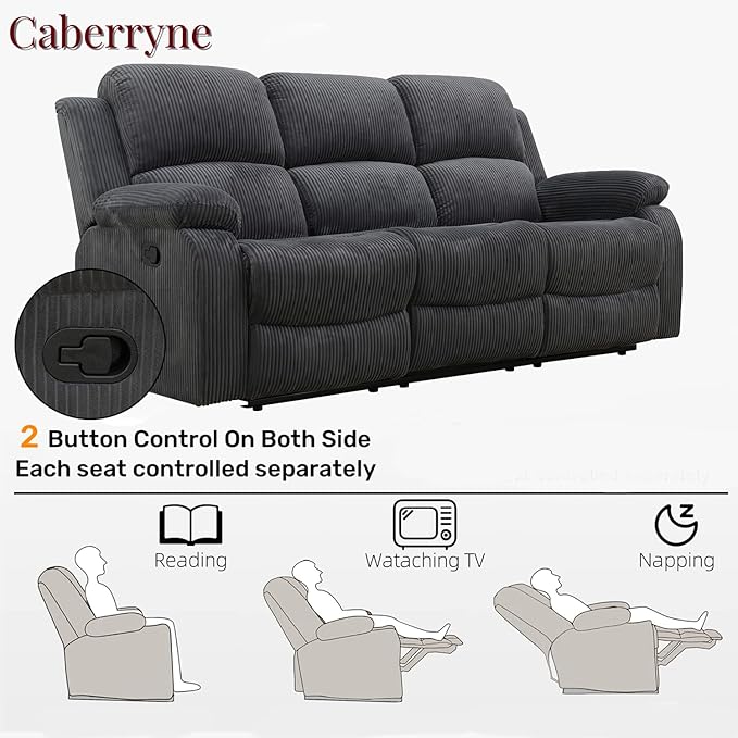 Fabric Recliner SofaReclining Sofa for Living Room Furniture SetsDark Gray Wall Hugger Recliner Couch with Hidden Table/Cup Holders for Living Room/Theater Seating(3 Seater Sofa)