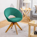 Giantex Swivel Accent Chair Modern Office Chair with Wood Legs Oversized Upholstered Seat Round Tufted Back Velvet Vanity Chair for Living Room Bedroom Green
