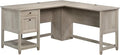 Sauder Edge Water L-Shaped Corner Desk with Storage Drawers and Open Shelf in Chalked Chestnut