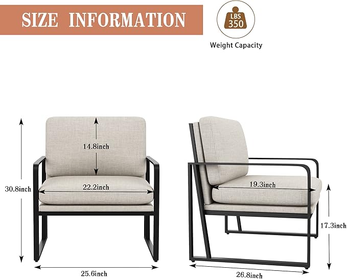 Andeworld Modern Accent Chair Set of 2 Mid Century Living Room ArmchairUpholstered Linen Sofa Side Chair with Metal Legs for ReadingLoungingBedroom Apartment Light Grey 2