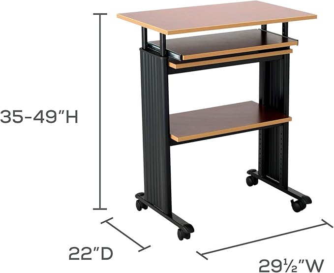 Safco MUV Adjustable-Height Desk – Stand Up &amp Move While Working in Comfort &amp Style – Mobile on Four Dual-Wheel Casters Two Locking – Medium Oak Finish