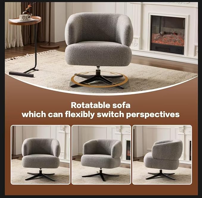 LIFE SKY Rotating Accent Chair: Ergonomic Cuddle Design with 360 Swivel for Home Office &amp Living Room - Natural Linen Fabric Compact Armchair for Adults &amp Small Spaces