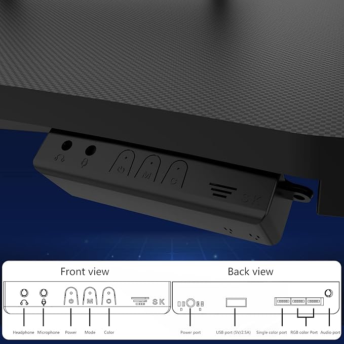 Modern-Depo Computer Gaming Desk with LED Lights Monitor Stand Shelf 41 Inch Adjustable PC Table Workstation Black