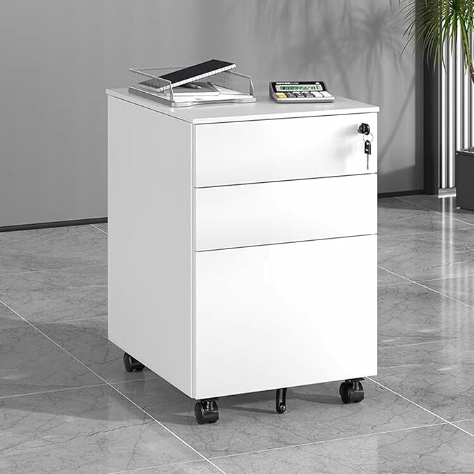 File Cabinet with Lock Drawer Under The Desk Activity Cabinet Three Drawer Data Office Cabinet Bedside tin Cabinet (Color : White)