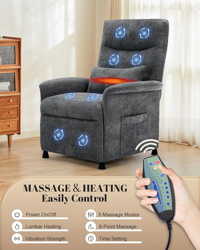 Power Recliner Chair for Adults - Electric Reclining Sofa with Side Pocket &amp Remote Adjustable Recliner for Living Room or Home Theater Seating