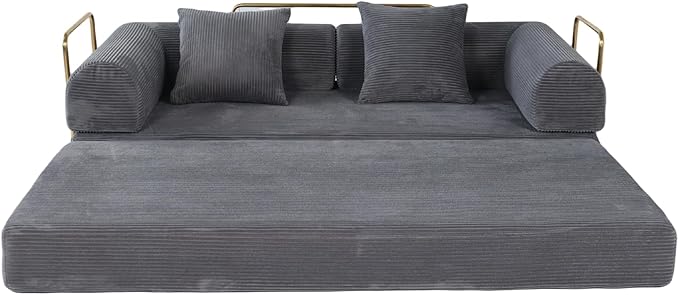 Foldable Sofa Bed 75 Inch Boneless Couch Convertible Memory Foam Sleeper Sofabed Floor Mattress with 2 Pillows Microfiber Cloud Sofa for Living Room Apartment No Assembly (Grey)