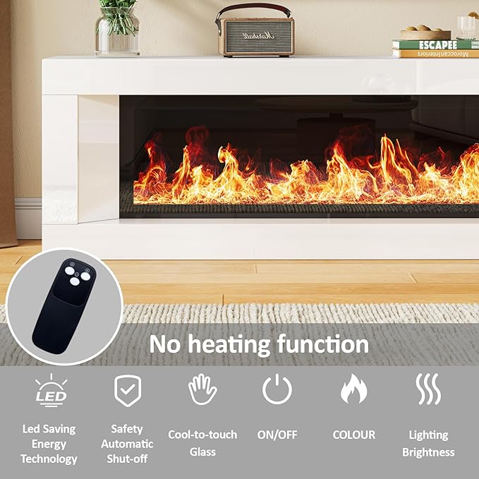 High Gloss Fireplace TV Stand with 47 Electric Fireplace Unheated 63 Entertainment Center with Fireplace Modern Wood TV Console with 12 Electronic Flame Colors for Living Room White