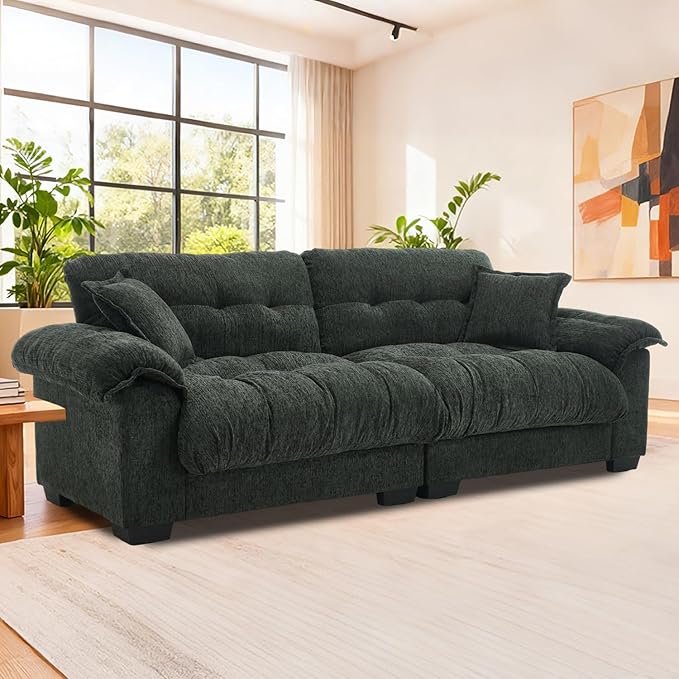 90.5 Modular Cloud Sofa 2 Seater Couch Oversized Loveseat with Armrest Pillow Comfy Tufted Couch Deep Seat Love Seats for Living Room Apartment Small Space- Green