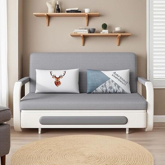 Pull-Out Sofa Daybed with Trundle Versatile Futon Couch with Sleeping Function and Storage Space Sofa Bed for Small Rooms and Living Rooms Dark Grey and White (50.3)