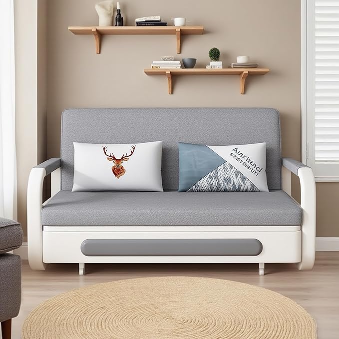 Full Size Pull-Out Sofa Daybed with Trundle Versatile Futon Couch with Sleeping FunctionMetal armrest and Storage Space for Small Rooms and Living Rooms59.84