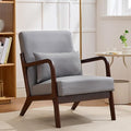 Mid Century Modern PU Leather Accent Chair Living Room Chairs with Lumbar Pillow Boho Arm Chiar Reading Chair with Solid Wood Frame for Living Room Bedroom