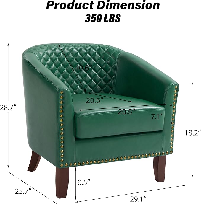 Faux Leather Accent Chairs Set of 4 Upholstered Barrel Club Chair for Living Room Comfy Round Armchair with Nailed Trim for Bedroom Office-Green