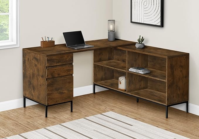 Monarch Specialties I 7490 Computer Desk Home Office Corner Storage Drawers 60 L L Shape Work Laptop Metal Laminate Brown Black Contemporary Modern