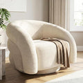 Swivel Barrel Accent Chair Wool Fleece Upholstered Armchair Round Modern Armchair 360° Swivel No Assembly Required Comfy Reading Sofa Seat for Living Room Bedroom and Apartment Snow White.