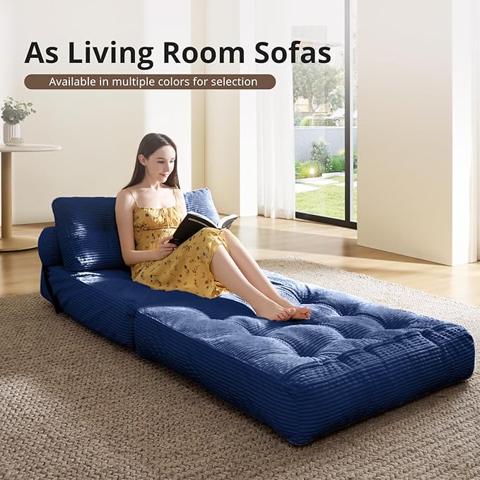 Folding Sofa Bed Convertible Sleeper Chair with Pillow Foldable Mattress with Back Support Portable Floor Sofa Lounge for Living Room Bedroom Dorm