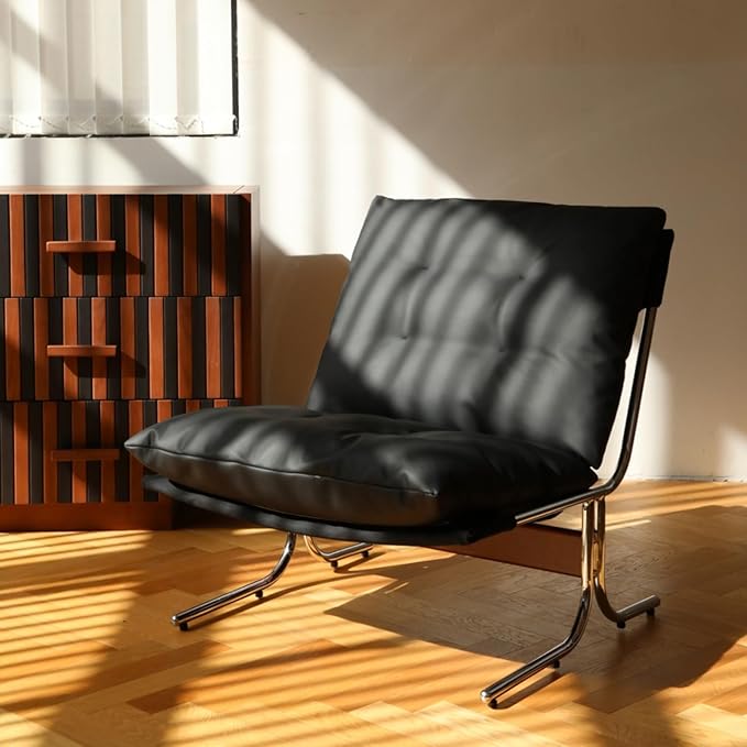 Leather Armchair Modern Accent Chair High Back Living Room Chairs with Metal Legs and Soft Padded Sofa Chairs for Home OfficeBedroomDining Room (Black)