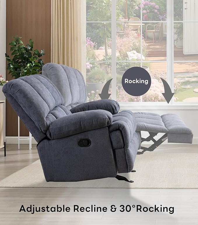 WILLOVE Oversized Rocker Recliner Chair Rocking Recliners Overstuffed Soft Big Man Manual Recliner Extra Large Living Room Chair 350 LBS Capacity Grey L