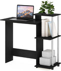 Furinno EFFICIENT Desk 28.6 Wide Gaming Desk with 3 Open Side Shelves Laptop Notebook Computer Desk Office Desk for Home Office Study Room Dorm Bedroom Americano/Stainless Steel