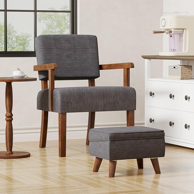 Accent Chair Set of 2 with Table Living Room Chairs with Soft Seat and Armrests for Living Room Bedroom Reading Room Waiting Room Grey (AC01)