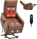 Small Power Lift Chair Recliner for Elderly Petite Power Recliner Chair with Massage and Heat | USB | High Back | Push Button | Side Pockets Liviing Room Easy Assembly (PU Leather Light Brown)