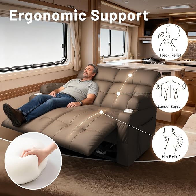 Reclining Loveseat Wall-Hugger Loveseat Recliner Design with USB/Type C Charging &amp Storage &amp Cupholder Pebble-Weave Fabric Recliner Sofa Couch for Living Room Home Theater &amp RV Use
