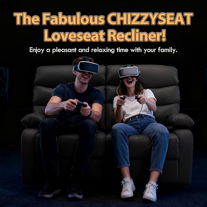 Manual Reclining Loveseat Leather 2 Seat Reclining Sofa Chair with Overstuffed Arms Loveseat Recliner Sofa Hidden Storage for for Living Room RV Home Theater Apartment Black