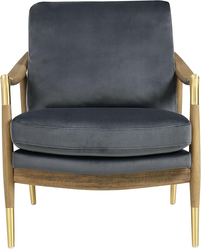 Modway Langford Stain-Resistant Performance Velvet Armchair – Mid Century Modern Velvet Chair with Wood Frame – Upholstered Accent Chair for Living Room or Bedroom