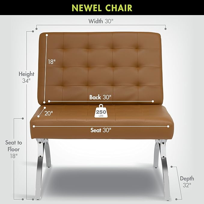 Newel Modern Accent Chair in Blended Leather Chrome/Caramel