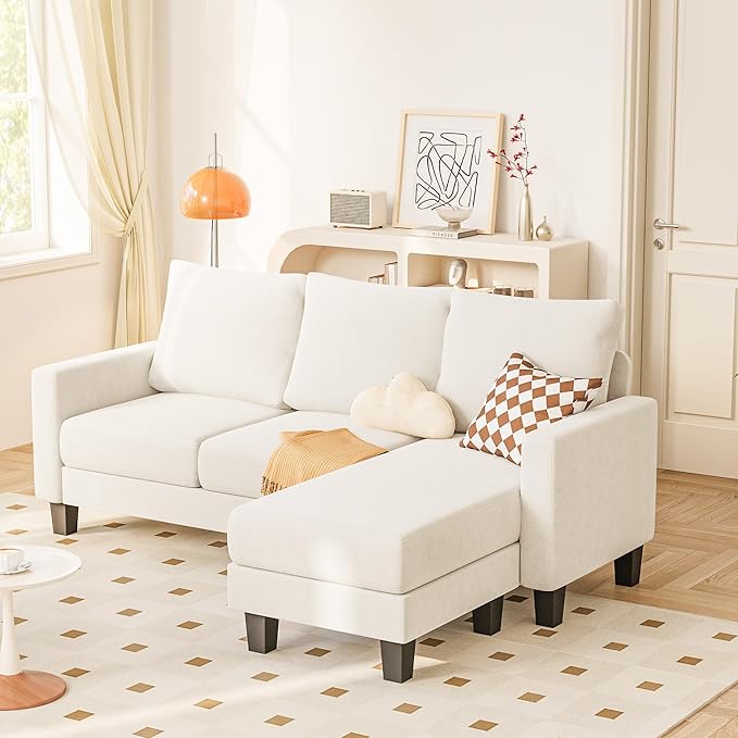 YESHOMY Small Couches for Living Room Modern Sectional Couch Comfy Sofa with L-Shaped Chaise Convertible Sofas with Ottoman and Side Pockets for Small Space Beige