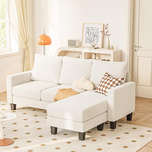 YESHOMY Small Couches for Living Room Modern Sectional Couch Comfy Sofa with L-Shaped Chaise Convertible Sofas with Ottoman and Side Pockets for Small Space Beige