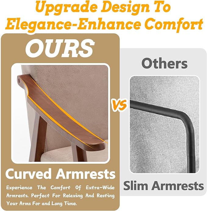 Mid Century Modern Accent Chair Upholstered Armchair Comfy with Wood Legs Siting Chair with Soft Cushion PU Leather Side Chairs for Living Room Bedroom Office (Microfiber Light Camel)