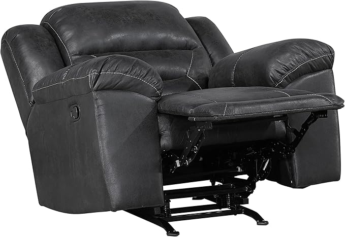 Lexicon Rocker Recliner Chair for Living Room Wall Hugger Manual Recliner Chairs Textured Microfiber Upholstered Rocking Reclining Chair Home Theater Seating Required Assembly Black