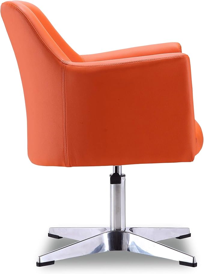 Manhattan Comfort Pelo Modern Swivel Accent Chair with 360° Turn Adjustable Height Faux Leather Upholstery &amp Chrome Base Unique Tight Welded Construction Set of 1 Orange