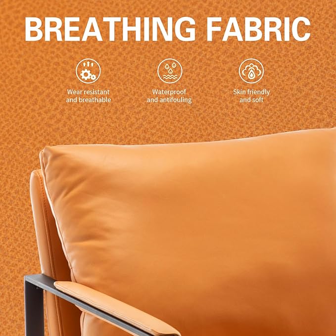 UNICOO Faux Leather Metal Frame Accent Chair - Modern Accent Chairs for Living Room Bedroom or Office - Armchairs Living Room Chairs Leisure Chair Reception Chair (ZKL-239K-CM Hermes Orange)