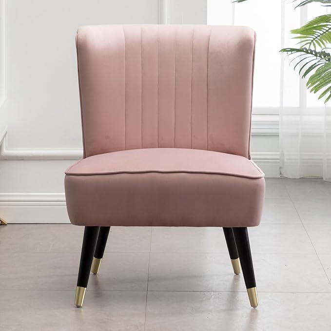 Modern Velvet Accent Chairs Reading Chair Cozy Curved Wingback Leisure Chair Upholstered Single Sofa Chair for Living Room Dining Room Bedroom Dressing Table Office (Pink)