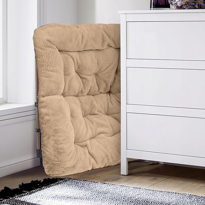 Walsham Folding Comfy Chair Faux Fur Soft Cozy Lounge Reading Papasan Chair for Adults Kids Bedroom Living Room Dorms Small Space Brown