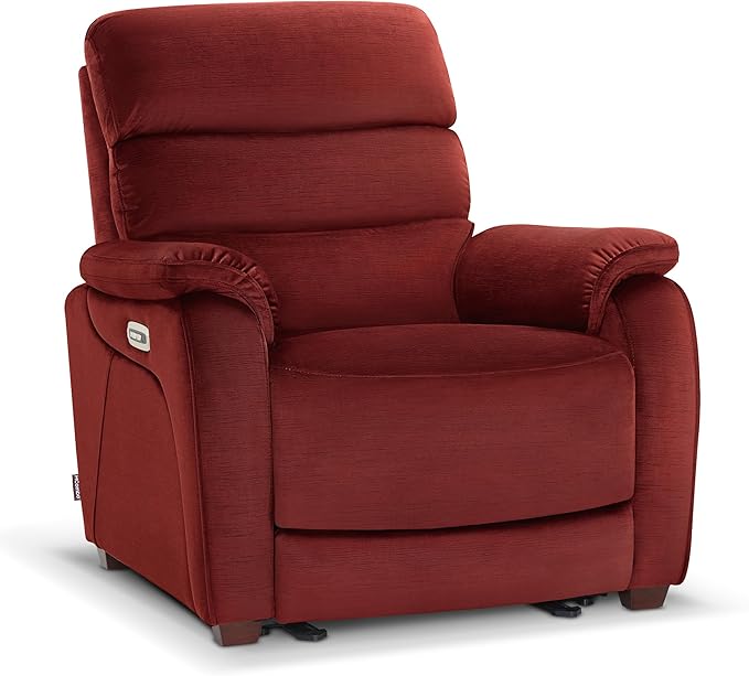 MCombo Power Zero Wall Hugger Recliner Chair for Small Space RV Living Room Power Recliner with Adjustable Headrest USB &amp USB-C Charging Ports Fabric ST257 (Burgundy)