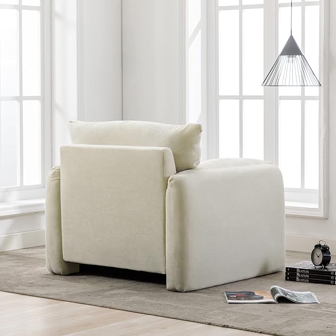 Modern Velvet Fabric Chenille Oversized Single Sofa 38.6’’ W Living Room Accent Armchair Lounge Chair for Living Room Bedroom Meeting Room Hotel Lobby (Cream)