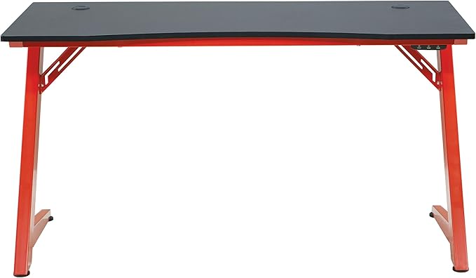 OSP Home Furnishings Beta Battlestation Gaming Desk with Bluetooth RGB LED Lights Matte Red