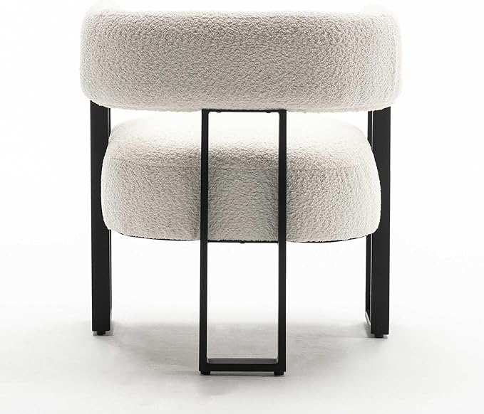 YOUNIKE Accent Chair White Upholstered Teddy Velvet Single Sofa Modern Corner Round Padded Armrest Club Boucle Armchair for Living Room Bedroom Office Hotel Lounge Nursery Apartment Black Metal Stand